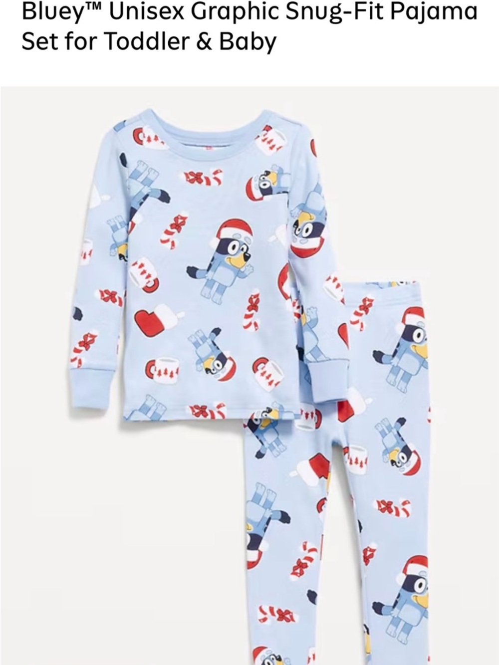 Bluey Light Blue Holiday Print Infants Pajama Set 12-18mos